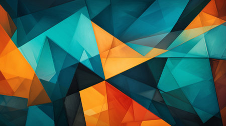 Abstract art wallpaper. Colored geometric background, teal and orange tones.の素材