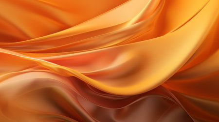 Orange silk backdrop. Satin luxury curtain background. Shiny golden fabric. Soft folds, wavy lines.の素材