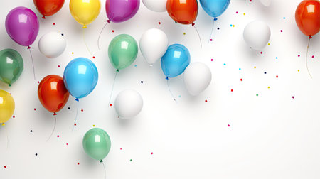 Colorful balloons on white background with confetti.の素材