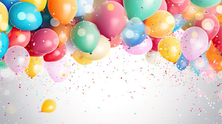 Colorful balloons with confetti. Fun birthday party background.の素材