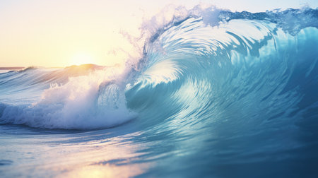 Big wave at sunset. Great sea wave. Light bronze and dark blue colors.の素材