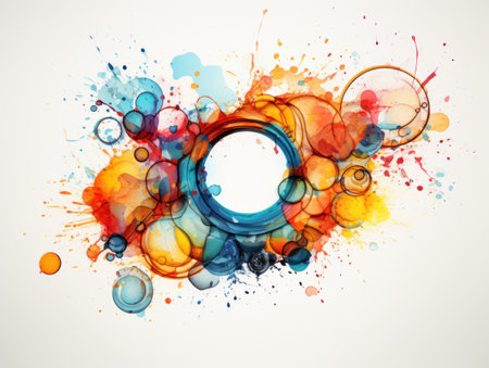 Watercolor colorful swirl paint circle on white background. Contemporary graphic design.の素材