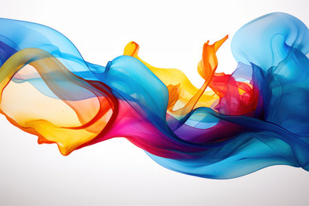 Colorful curved waves. Liquid flow wave on white background. Dynamic motion and energy.の素材
