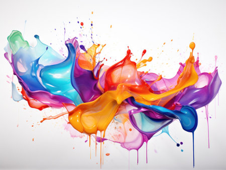 Colorful curved waves. Liquid flow wave on white background. Dynamic motion and energy.の素材
