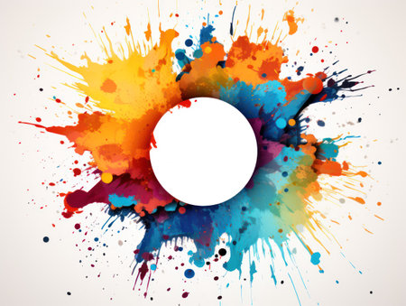 Watercolor colorful swirl paint circle on white background. Contemporary graphic design.の素材