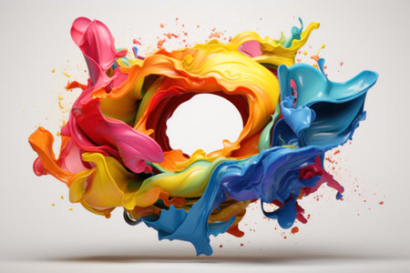 Colorful swirl paint circle on white background. Contemporary graphic design.の素材