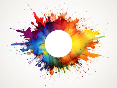 Watercolor colorful swirl paint circle on white background. Contemporary graphic design.の素材