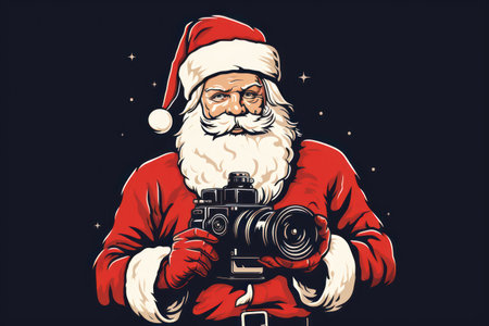 Charming retro Santa Claus with a vintage camera.の素材