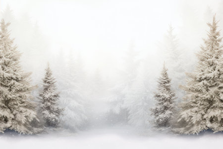 Contemporary minimalist Christmas backdrop. Serene winter landscape with fresh snow covering the ground.の素材