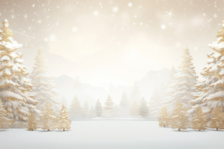 Contemporary minimalist Christmas backdrop. Serene winter landscape with fresh snow covering the ground.の素材