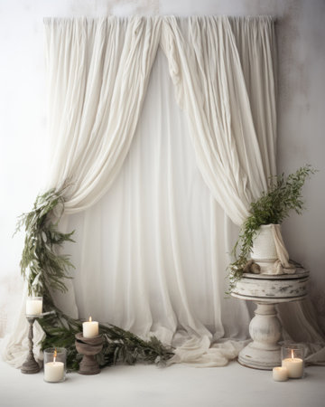 Simple and Clean Boho Christmas Studio Backdrop. Creative minimalist modern holiday background with copy space.の素材