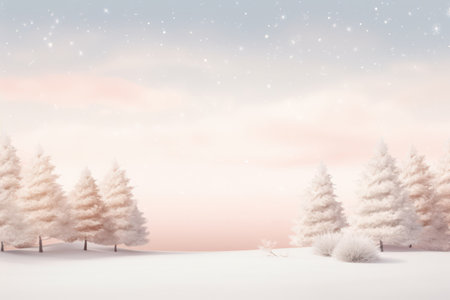 Contemporary minimalist Christmas backdrop. Serene winter landscape with fresh snow covering the ground.の素材