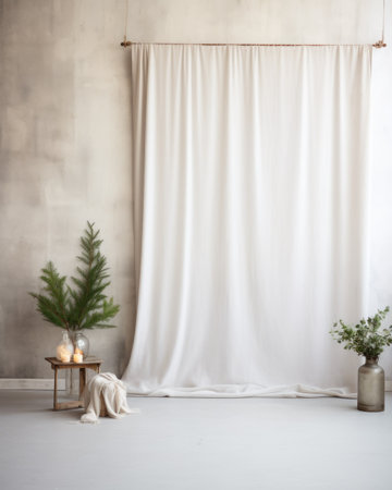 Simple and Clean Boho Christmas Studio Backdrop. Creative minimalist modern holiday background with copy space.の素材