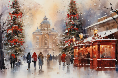 People walking in the street in winter. Christmas and New Year conceptの素材