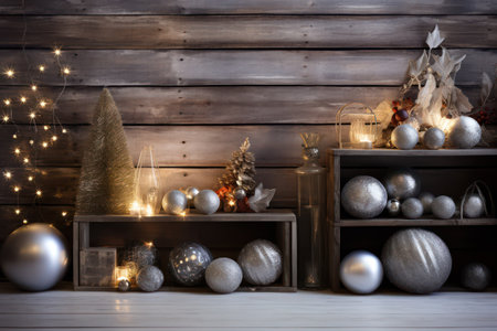 Christmas decoration on a wooden background. New Year. Copy space.の素材