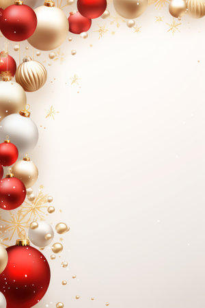 Christmas background with red and white baubles.の素材