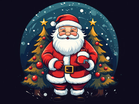 Santa Claus with a bag of gifts in his hands.の素材