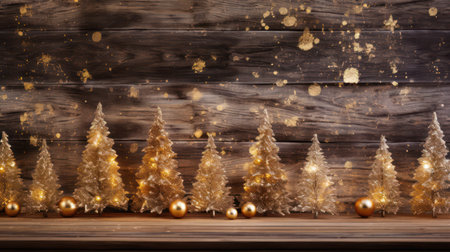 Christmas greeting card. Festive decoration on wooden background. New Year concept. Copy space.  Flat lay. Top view.の素材