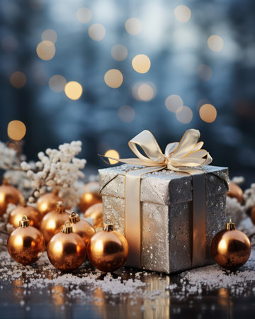 Christmas background. Festive decoration on bokeh background. New Year concept.の素材