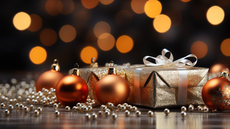Christmas background. Festive decoration on bokeh background. New Year concept.の素材