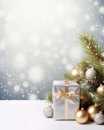 Christmas greeting card. Festive decoration on bokeh background. New Year concept. Copy space.の素材