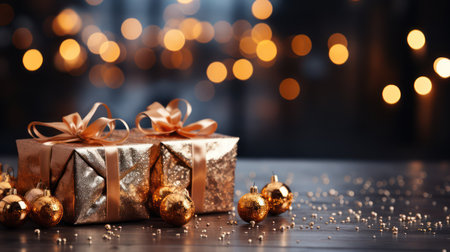 Christmas background. Festive decoration on bokeh background. New Year concept.の素材