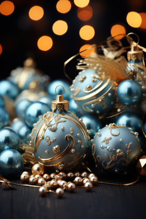 Christmas background. Festive decoration on bokeh background. New Year concept.の素材