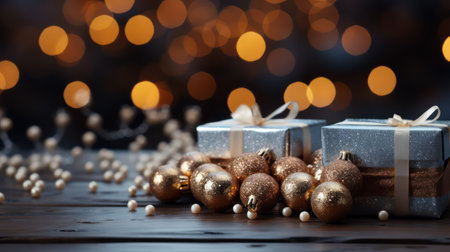 Christmas background. Festive decoration on bokeh background. New Year concept.の素材