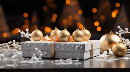 Christmas background. Festive decoration on bokeh background. New Year concept.の素材