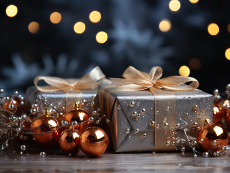 Christmas background. Festive decoration on bokeh background. New Year concept.の素材