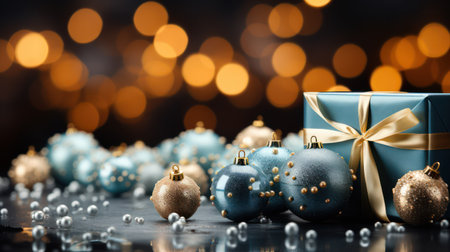 Christmas background. Festive decoration on bokeh background. New Year concept.の素材