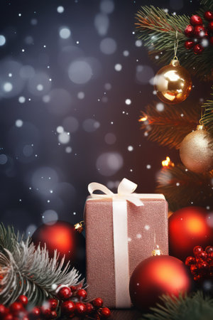 Christmas background. Festive decoration on bokeh background. New Year concept.の素材