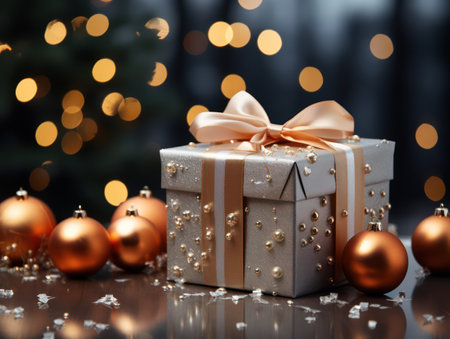 Christmas background. Festive decoration on bokeh background. New Year concept.の素材