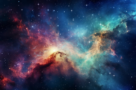 Colorful Universe. Space Galaxy Background. Starry Cosmic Night. Clouds Wallpaper.の素材