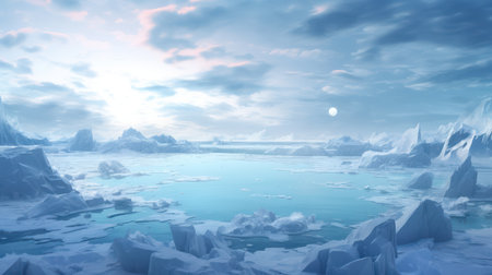 Beautiful landscape of ice floes floating in the ocean. 3d renderingの素材