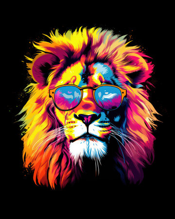 Lion head with sunglasses. T-shirt design.の素材