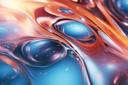 abstract background with water drops and waves in blue and orange colorsの素材