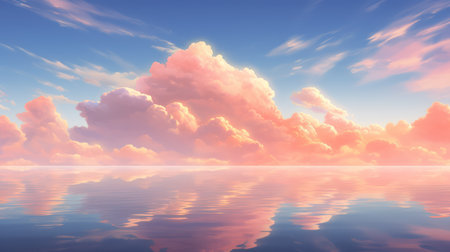Beautiful sunset sky with clouds reflected in water. 3D illustrationの素材