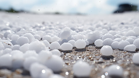 A closeup shot of snowballs on the ground under the rainの素材