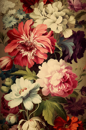 Floral print. Vintage motif. Flower bunch in a dreamlike composition.の素材