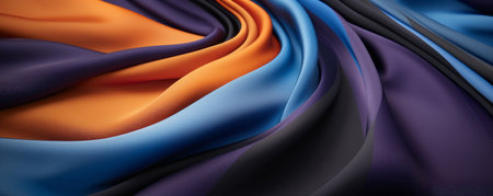 Bright draped silk backdrop. Satin luxury curtain background. Shiny liquid fabric. Soft folds, wavy lines, ripple effect.の素材