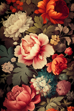 Floral print. Vintage motif. Flower bunch in a dreamlike composition.の素材
