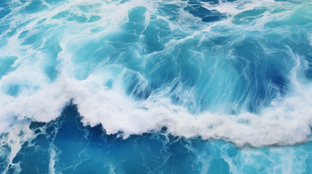 White waves splash in the blue ocean. Sea waves background. Beautiful wallpaper.の素材