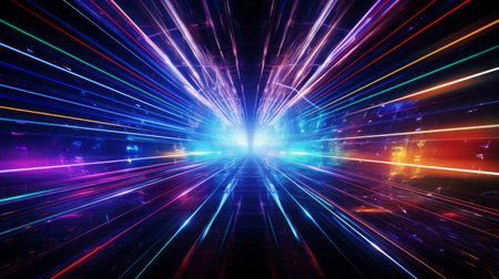 Glowing tunnel with colored light streaks. Modern futuristic background.の素材