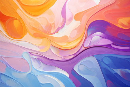 Colored modern canvas with swirls light violet and orange, light magenta and turquoise colors. Fluid background.の素材