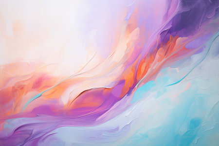 Colored modern canvas with swirls light violet and orange, light magenta and turquoise colors. Fluid background.の素材