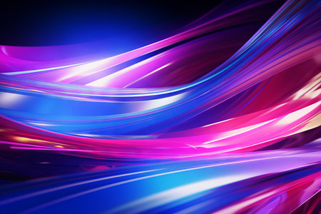 Pink and blue lines on a dark background. Gradient flowing wave lines. Futuristic poster template.の素材