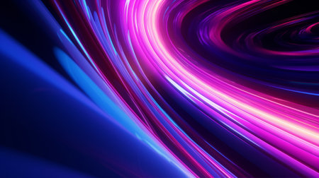 Pink and blue lines on a dark background. Gradient flowing wave lines. Futuristic poster template.の素材