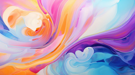 Colored modern canvas with swirls light violet and orange, light magenta and turquoise colors. Fluid background.の素材
