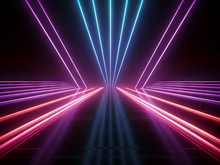 Glowing tunnel with colored light streaks. Modern futuristic background.の素材